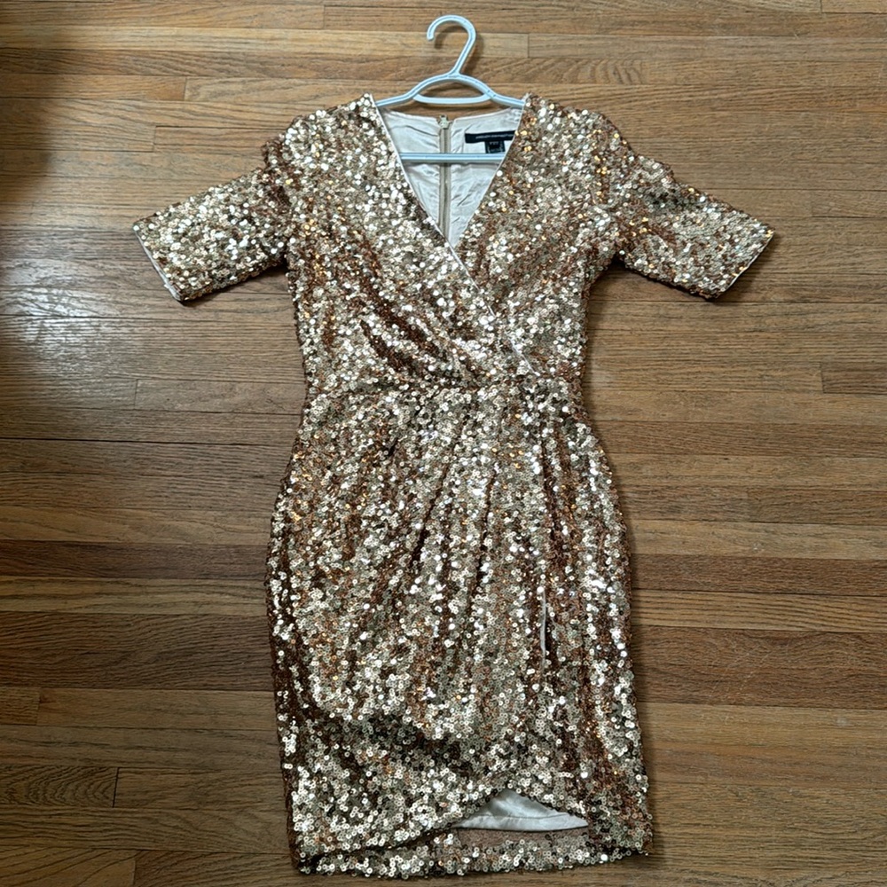 French Connection Lunar Sparkle 3/4 Sleeved Wrap Dress